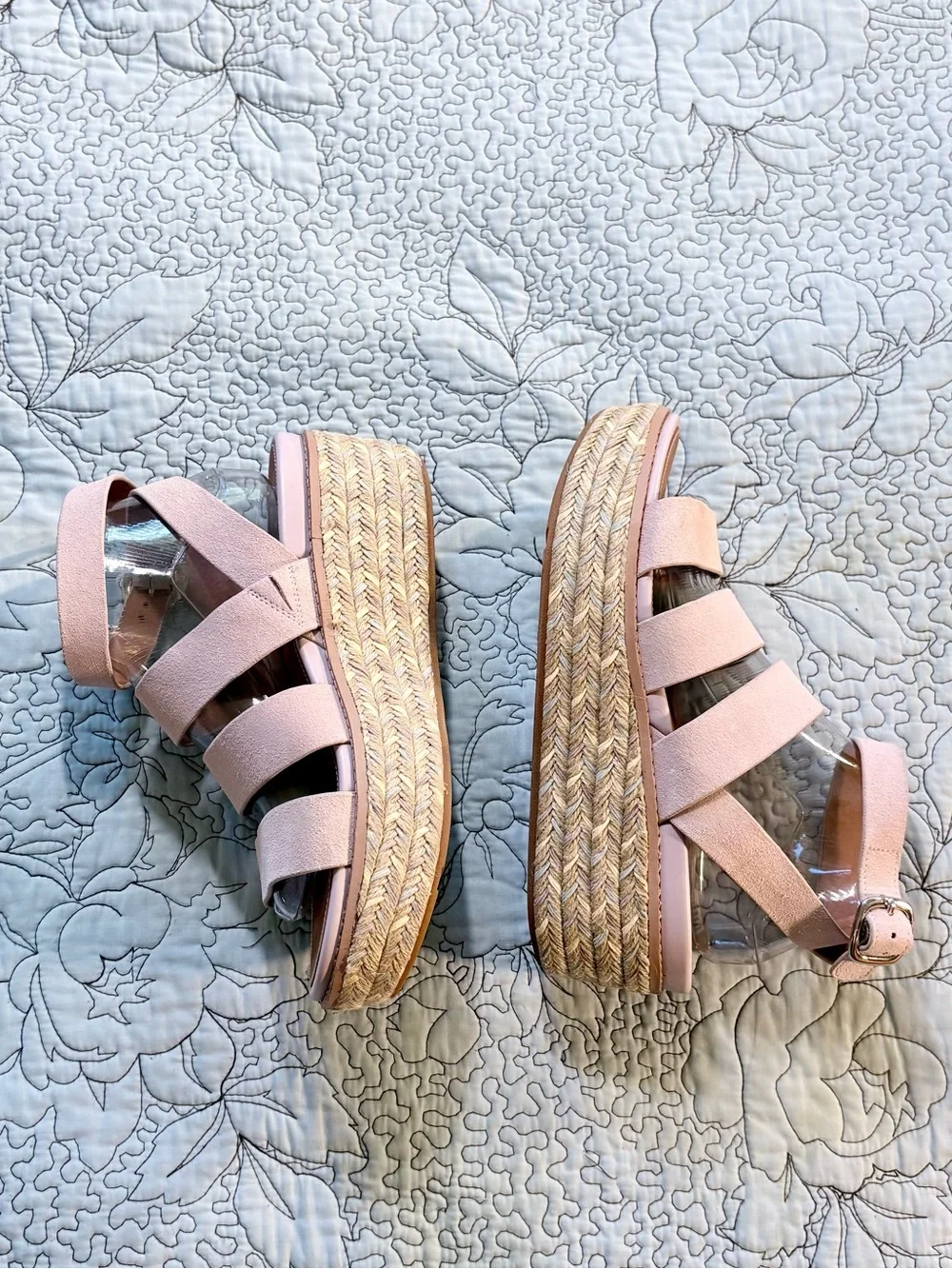 FitFlop Eloise  Blush Pink Suede Strappy Espadrille Platform Wedge Sandals~9❤️